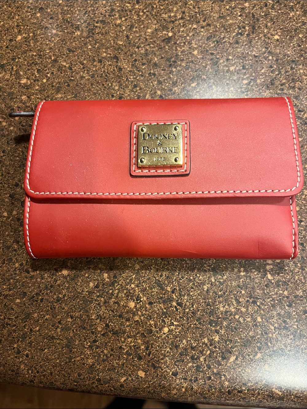 Dooney & Bourke Red Leather Flap Wallet with Gold Plaque